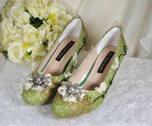 Load image into Gallery viewer, Princess Tiana Inspired Green Block Heel Shoes: Costume Shoe
