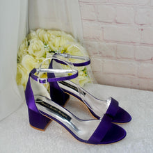 Load image into Gallery viewer, Yellow Block Heel Sandals: Satin Bridal Bridesmaid Shoes
