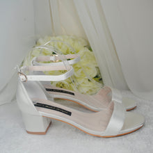 Load image into Gallery viewer, Yellow Block Heel Sandals: Satin Bridal Bridesmaid Shoes
