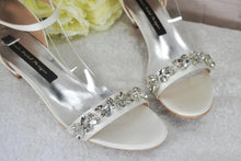 Load image into Gallery viewer, Ivory Satin Wedding Sandals: Low Block Heel Bridal Shoes with Ankle Strap  • UK6/US8.5
