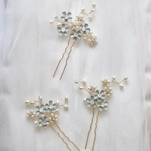 Load image into Gallery viewer, Bridal Hair Pins - Forget Me Not Something Blue Wedding Hair Accessories Set of 3

