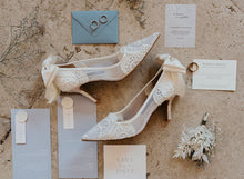 Load image into Gallery viewer, Bridal White Mesh Lace Bridal Heels: Wedding Shoes
