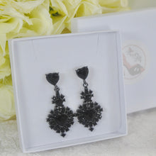 Load image into Gallery viewer, Statement Black Heart Rhinestone Earrings: Gothic Bridal Jewelry

