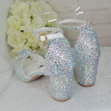 Load image into Gallery viewer, Crystal Bridal Sandals with Flower Detail &amp; 8cm Block Heels
