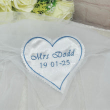 Load image into Gallery viewer, Sew On Wedding Dress Patch Something blue Custom Patch Personalised Wedding Label Bride Something Blue Wedding Heart
