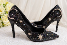 Load image into Gallery viewer, Black Celestial Pointed Toe Court Shoes - UK5 - Ready to Dispatch
