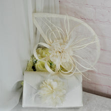 Load image into Gallery viewer, Ivory Satin Bridal Set: Heels, Clutch, Fascinator - Wedding Guest
