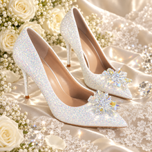 Load image into Gallery viewer, Cinderella Iridescent-Glitter Crystal Wedding Heels

