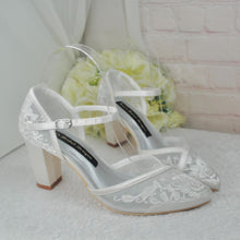 Load image into Gallery viewer, Ivory Block Heels – Handmade Bridal Block Heels With Embroidered Floral Sandals
