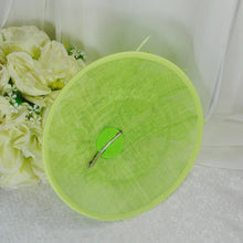Load image into Gallery viewer, Bright Lime Green Satin Clutch Bag and Fascinator Set, Handmade Bridal Hatinator

