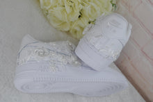 Load image into Gallery viewer, Personalised Nike Air Force 1 Trainers for Bride or Groom, Customised Bridal Sneakers, Alternative Wedding Shoes
