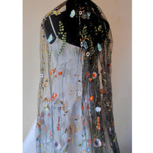 Load image into Gallery viewer, Black Floral Wedding Veil - Embroidered Bridal Veil With Silver Comb, 140cm
