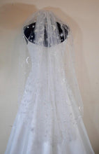 Load image into Gallery viewer, Celestial Wedding Veil or Bridal Cape – White Tulle with Silver Moons &amp; Stars
