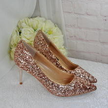 Load image into Gallery viewer, Rose Gold Bridal Heels – Handmade Glitter Court Shoes | 7cm Stiletto Pumps  UK4 / US6.5
