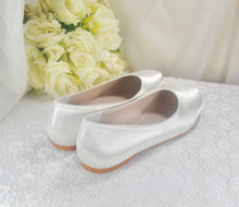 Load image into Gallery viewer, Teal Satin Ballet Flats: Custom Colour Round Toe Bridal Wedding Shoes
