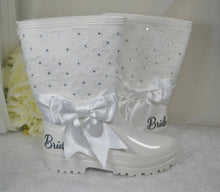 Load image into Gallery viewer, Personalised Bride Wedding Wellies – Crystal Lace Bridal Rain Boots
