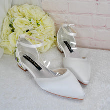 Load image into Gallery viewer, Ivory Bridal Sandals – Handmade Satin Flat Wedding Shoes With Floral Embroidery UK9/US11
