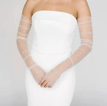Load image into Gallery viewer, Pearl Tulle Bolero and Glove Set: Wedding Dress Topper
