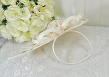 Load image into Gallery viewer, Ivory &amp; Pink Fascinator Hat and Clutch Bag Set: Floral Embroidered Bridal Hatinator
