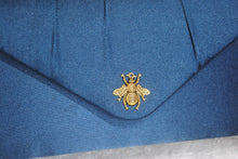 Load image into Gallery viewer, Elegant Navy Satin Clutch: Gold Bee Embellished Wedding Purse
