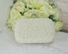 Load image into Gallery viewer, Handmade Ivory Pearl Clutch Bag: Silver Hardware Wedding Purse
