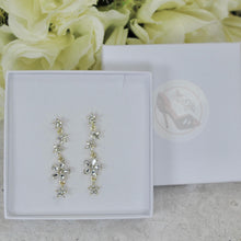 Load image into Gallery viewer, Cubic Zirconia Flower Drop Earrings , Diamond Earrings, Long Bridal Jewelry, Bridal Earrings, Crystal Bridal Earrings, Statement Earrings Cz
