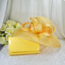 Load image into Gallery viewer, Handmade Yellow Large Fascinator Hat and Clutch Bag Set
