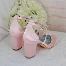 Load image into Gallery viewer, Mid Heel Satin Block Heels - Mia Wedding Shoes
