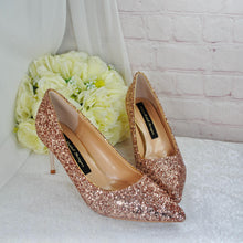 Load image into Gallery viewer, Rose Gold Bridal Heels – Handmade Glitter Court Shoes | 7cm Stiletto Pumps  UK4 / US6.5

