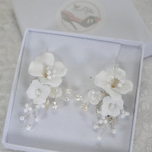 Load image into Gallery viewer, Statement Bridal Earrings, Floral Drop Flower Wedding Earrings, Natural Cultured Freshwater Pearl
