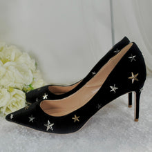 Load image into Gallery viewer, Black or Navy Velvet Celestial Bridal Shoes – Star Stiletto Heels
