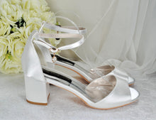Load image into Gallery viewer, Wedding Block Heel Sandals – Handmade Bridal Ankle Strap Shoes with Padded Sole  • UK6/US8.5
