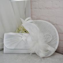 Load image into Gallery viewer, White Wedding Fascinator Hatinator &amp; Clutch Bag Set
