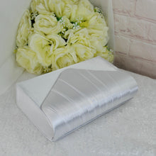 Load image into Gallery viewer, White Satin Bridal Set: Heels, Clutch Bag &amp; Fascinator Hatinator
