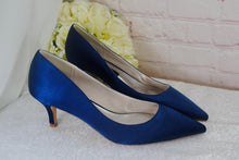Load image into Gallery viewer, Navy Satin Kitten Heels - Handmade Bridal Satin Shoes With Padded Soles • Size  UK9/US11
