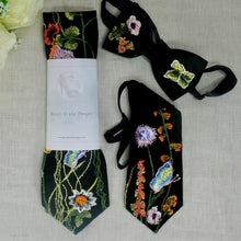 Load image into Gallery viewer, Black Floral Tie. Dark Embroidered Ties For Men. Secret Garden Neckties for Men. Childs or Adult
