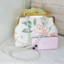 Load image into Gallery viewer, Vintage Style Embroidered Handbag: Floral Rose Clutch with Pearl Strap
