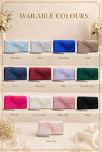 Load image into Gallery viewer, Light Blue Satin Clutch Bag: Handmade Wedding Purse with Chain
