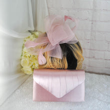 Load image into Gallery viewer, Blush Pink Satin Fascinator and Clutch Bag Set: Handmade Wedding Outfit
