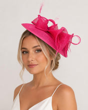 Load image into Gallery viewer, Fuchsia Satin Fascinator and Clutch Bag Set: Handmade Wedding Outfit
