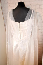 Load image into Gallery viewer, Ivory 250cm Wedding Pearl Cape Veil,Soft Bridal Tulle Veil Alternative with Pearls
