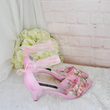 Load image into Gallery viewer, Pink Embroidered Heels, Flower Bridal Shoes, Kitten Heel Wedding Shoe - UK6/US8.5
