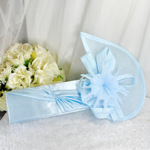Load image into Gallery viewer, Bridal Fascinator and Satin Clutch Purse Set, Light Blue Hatinator and Bag
