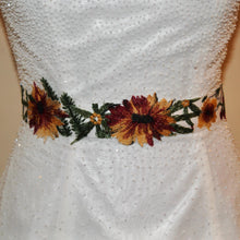 Load image into Gallery viewer, Floral Embroidered Bridal Belt: Autumn Flower Wedding Dress Sash

