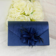 Load image into Gallery viewer, Navy Blue Satin Heel, Clutch &amp; Fascinator Set: Handmade Wedding Guest Outfit
