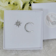 Load image into Gallery viewer, Swarovski Crystal Star and Moon Stud Earrings, Bridal Jewelry, Bridal Stud Earrings, Crystal Bridal Earrings, Statement Earrings Cz
