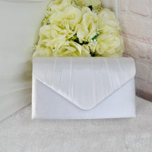 Load image into Gallery viewer, White Satin Fascinator and Clutch Bag Set: Handmade Wedding Outfit
