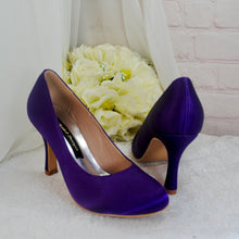 Load image into Gallery viewer, Purple Satin Bridal Shoes - Handmade Round Toe High Heels with Extra Padded Soles • UK4/US6.5

