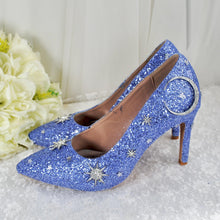 Load image into Gallery viewer, Light Blue Celestial Wedding Shoes – Glitter Moon &amp; Star Heels
