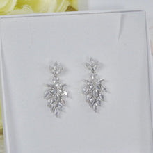 Load image into Gallery viewer, Silver Plated Cubic Zirconia Bridal Drop Earrings, Long Statement Crystal Jewelry
